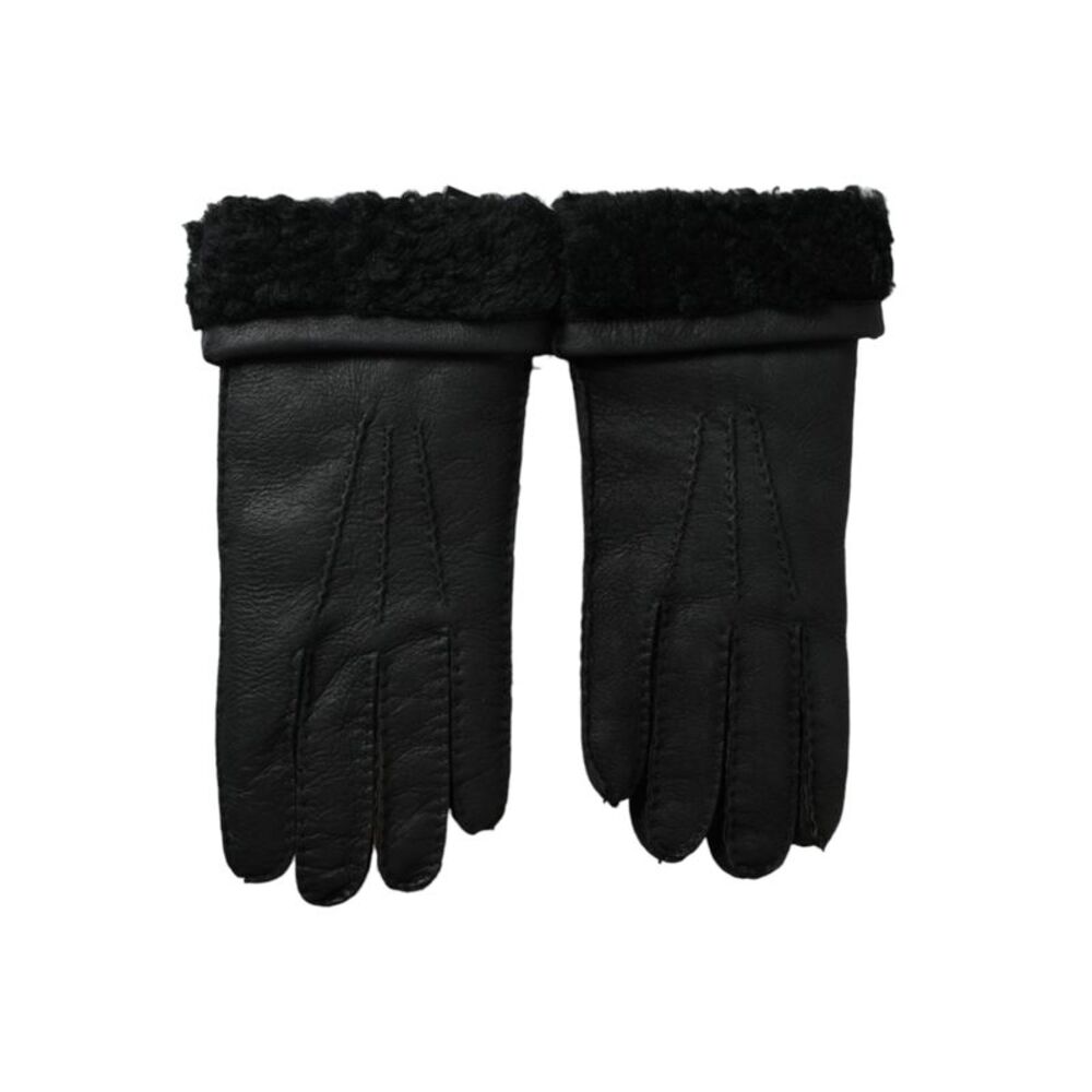 Dolce & Gabbana Black Leather Fur Short Hands Men's Gloves